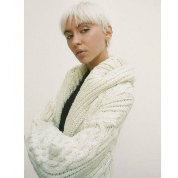 ZARA LONG CABLE KNIT COAT LONG SLEEVES WHITE - Picture 11 of 11